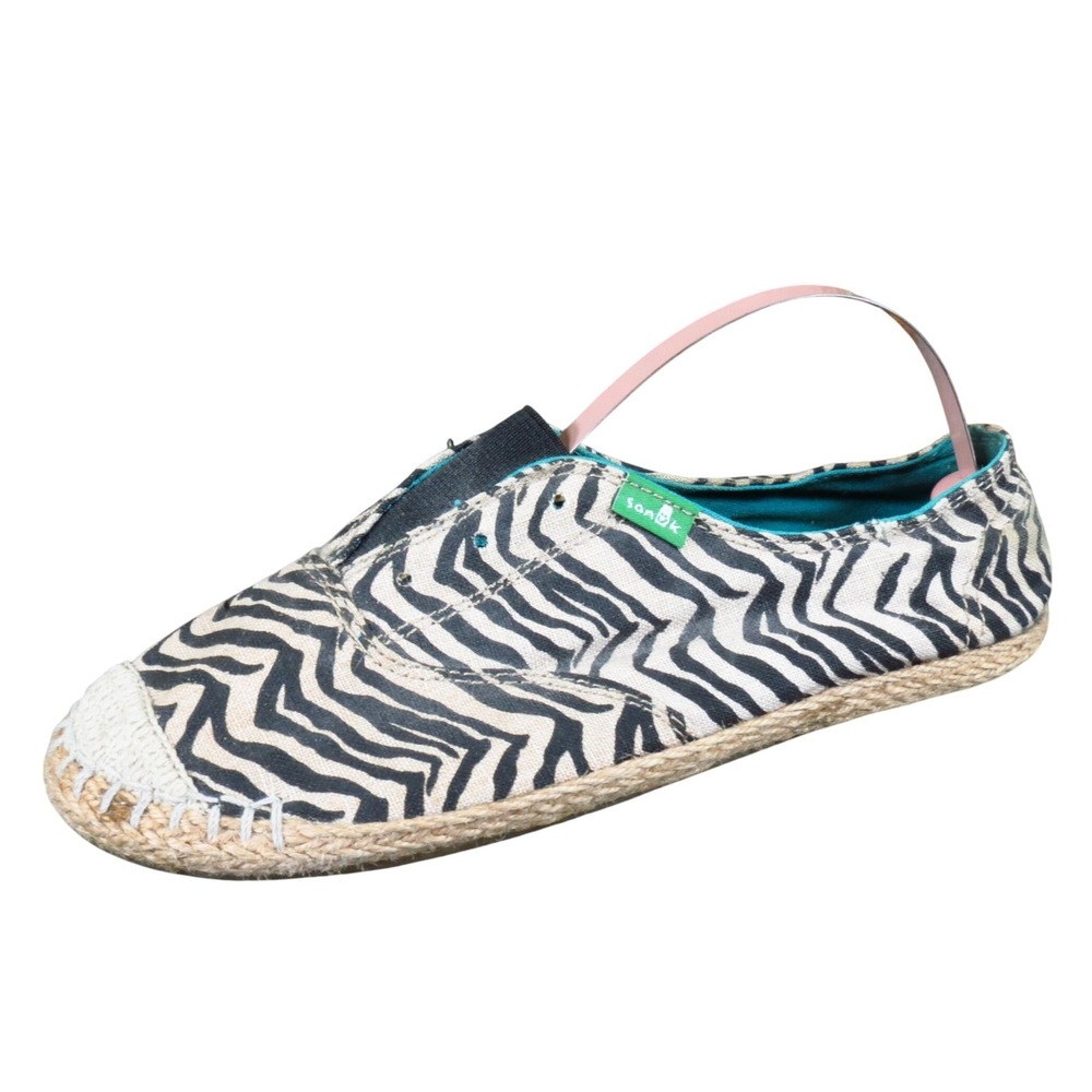 Sanuk Runaround Jute Women Zebra Print Espadrille Flat Size 6 Casual Slip On